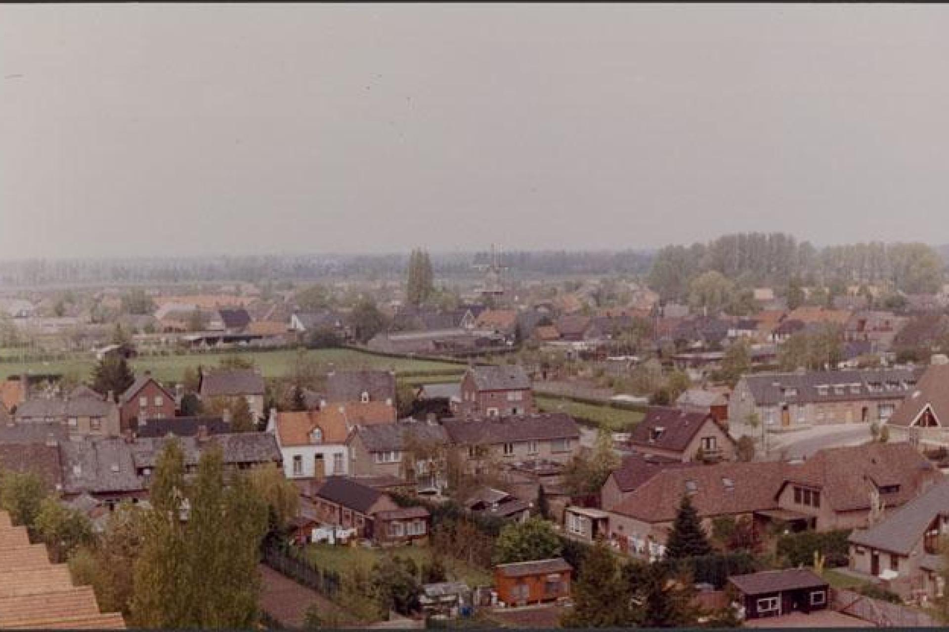 Luchtfoto met daarop huizen en weilanden