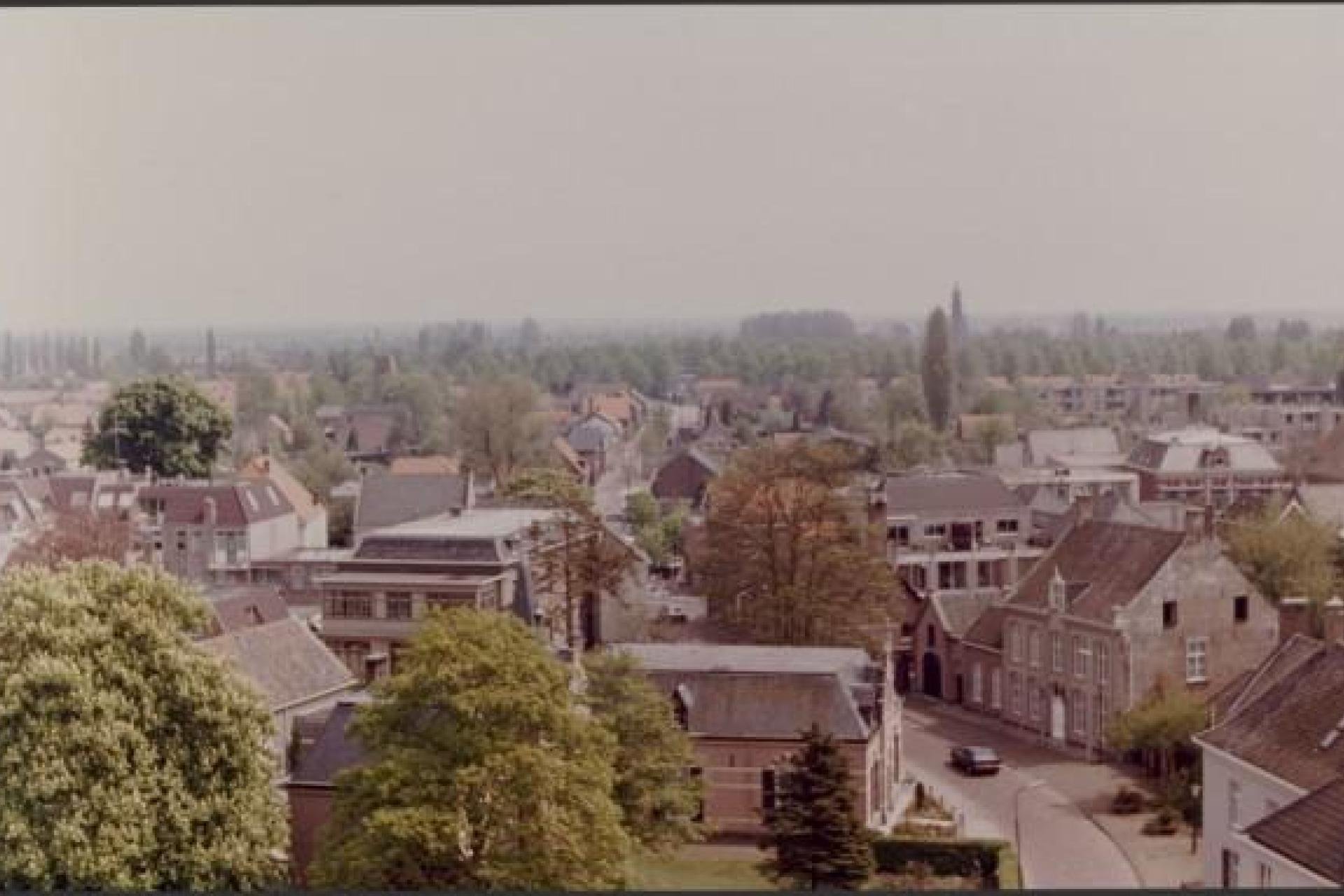 Vergroot afbeelding Luchtfoto met daarop huizen en bomen